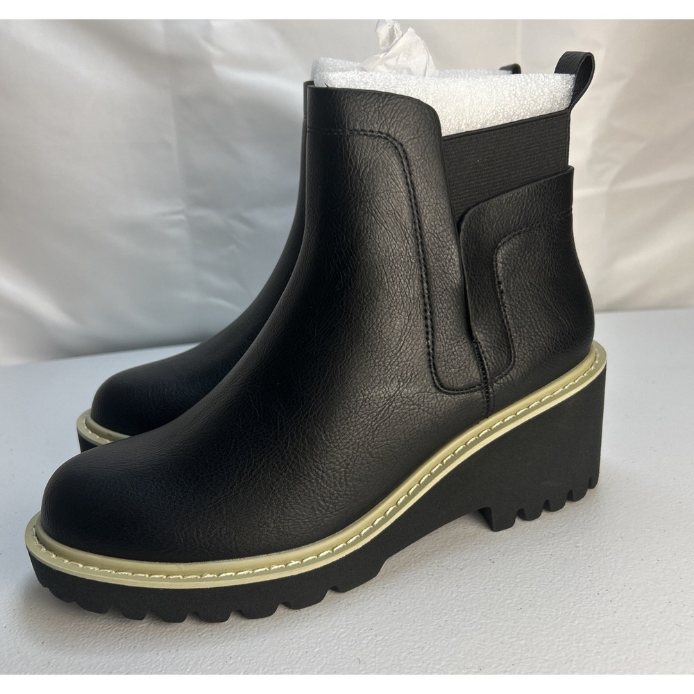 Trish‎ Lucia Womens Platform Chelsea Boots Size 8 Black Lug Sole Chunky Heel NIB